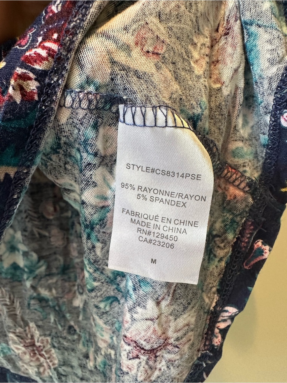 Como Vintage size M Women's Navy Floral Scoop Neck Top - Picture 4 of 4